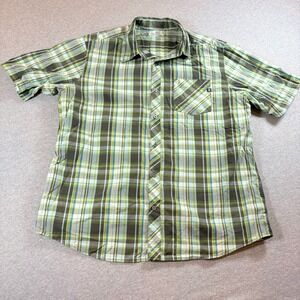 Marmot Button Down Shirt Mens XL Green Plaid Short Sleeve Hiking Outdoor
